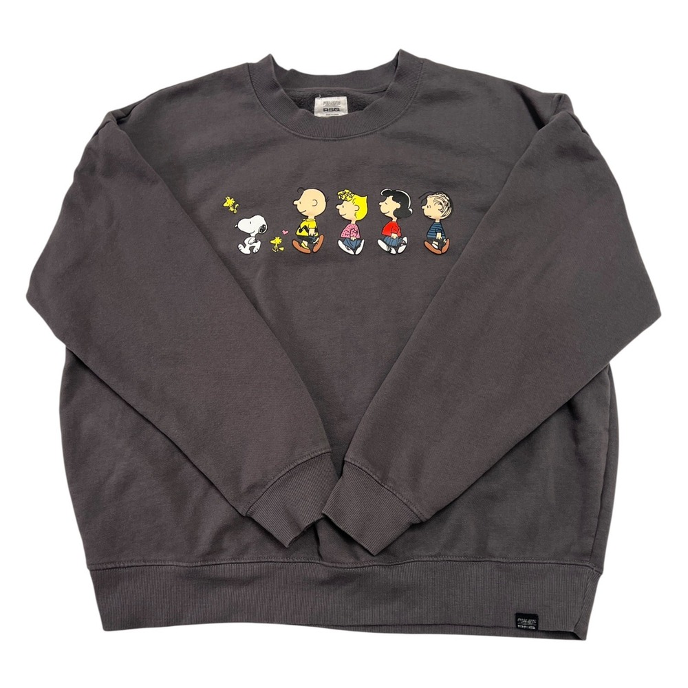 RSQ x Peanuts Love Collection Squad Crewneck Sweatshirt Men's Size L Charcoal